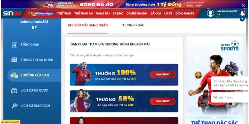 Thông tin về khuyến mãi tại Sin88